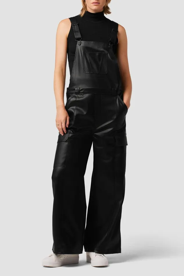 Pants Women Hudson Jeans Utility Wide Leg Overall Black