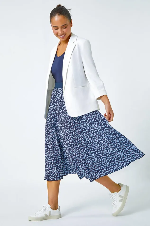 Petite Ditsy Floral A Line Pleated Midi Skirt Women Roman Skirts