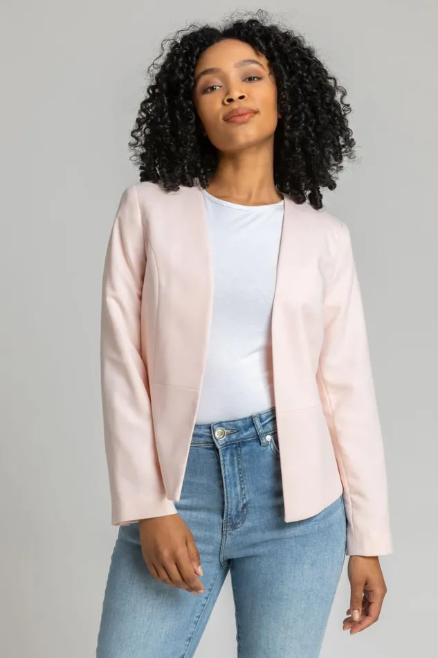 Pink Petite Button Detail Textured Jacket Women Roman Jackets