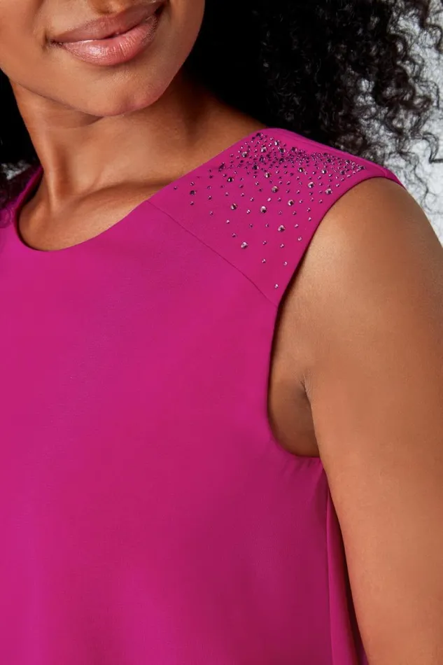 Pink Petite Embellished Chiffon Tiered Shift Dress Women Roman Dresses