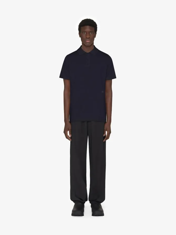 Polo In Cotton And Silk With 4g Detail Night Blue Men Givenchy TShirts