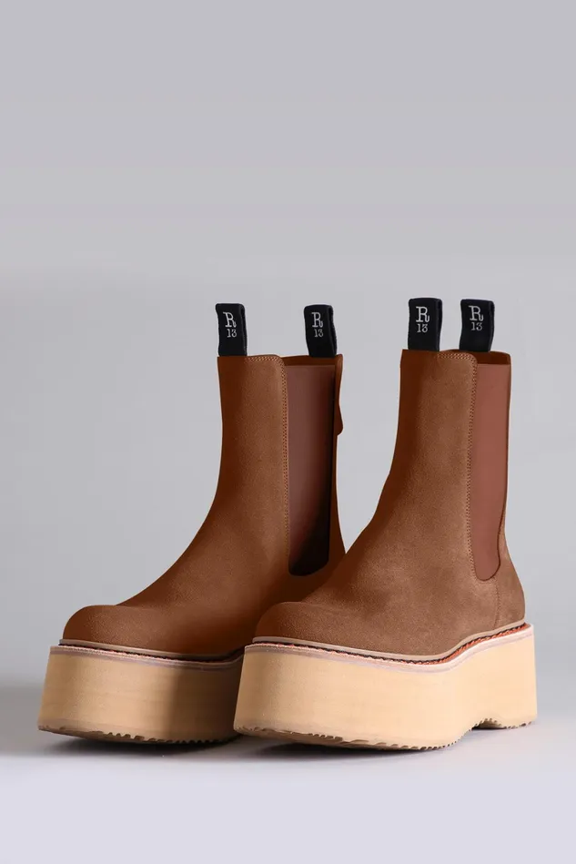 R13 Boots Women Double Stack Chelsea Boot 8211 Brown Suede
