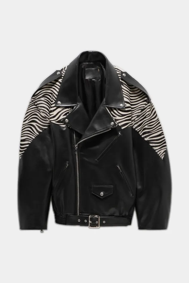 R13 Jackets and Coats Men Oversized Motorcycle Jacket 8211 Black With Zebra