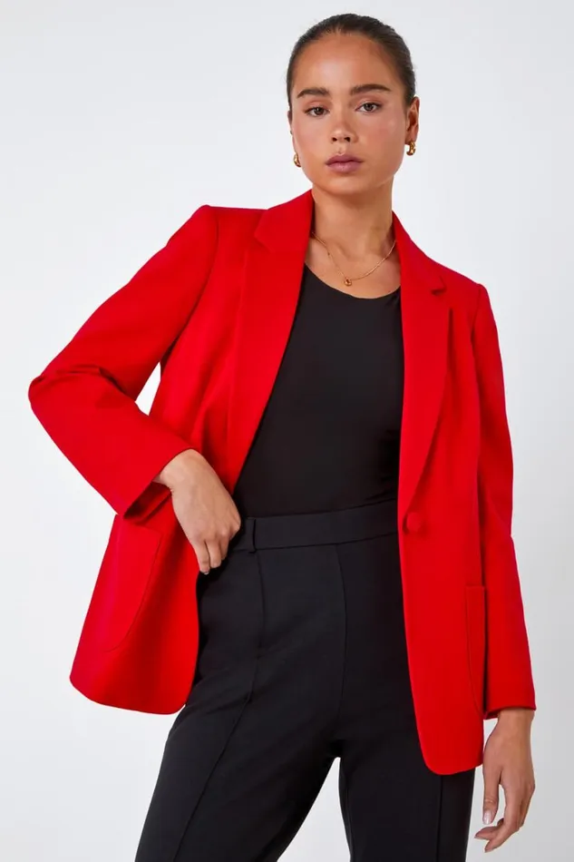 Red Petite Pocket Detail Stretch Blazer Women Roman Jackets