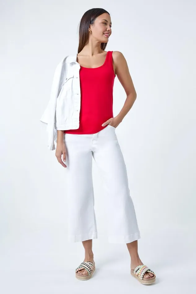 Red Plain Stretch Jersey Vest Top Women Roman Tops