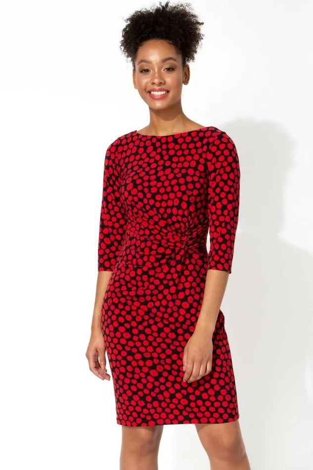 Red Spot Twist Waist Shift Dress Women Roman Dresses