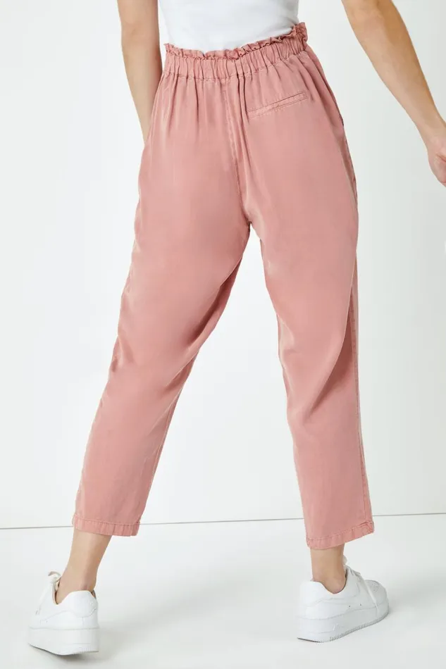 Rose Frill Detail Panel Cropped Trousers Women Roman Trousers