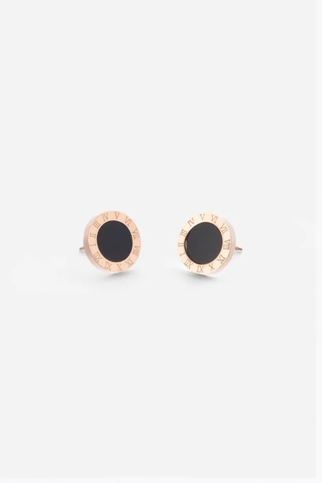 Rose Gold Stainless Steel Clock Earrings Women Roman Jewellery
