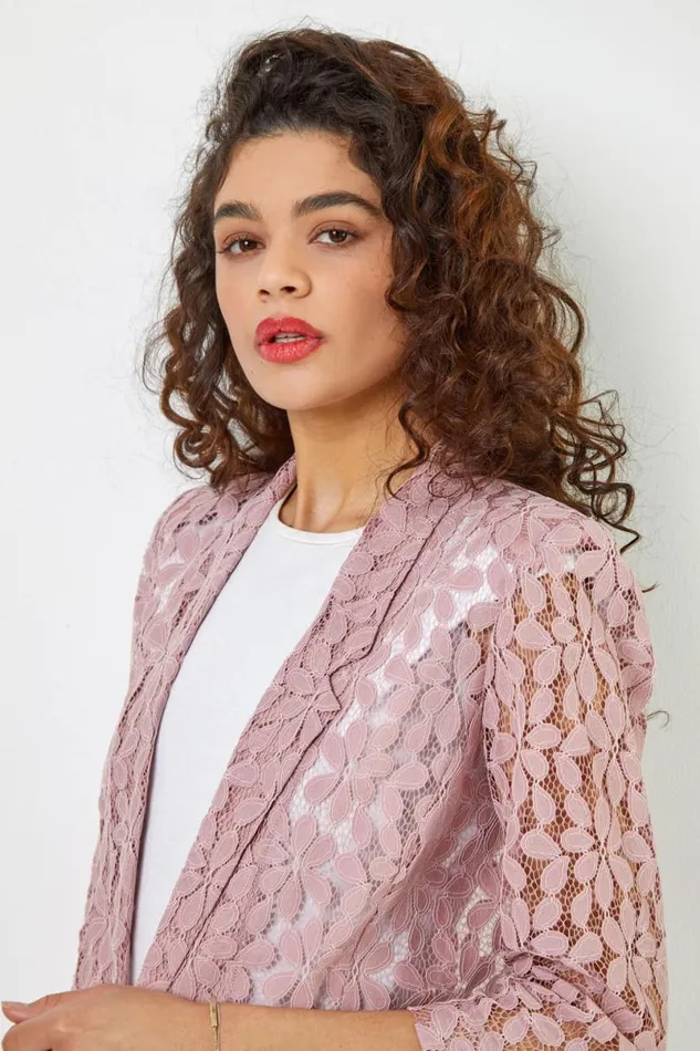 Rose Pink 34 Sleeve Petal Lace Jacket Women Roman Occasionwear