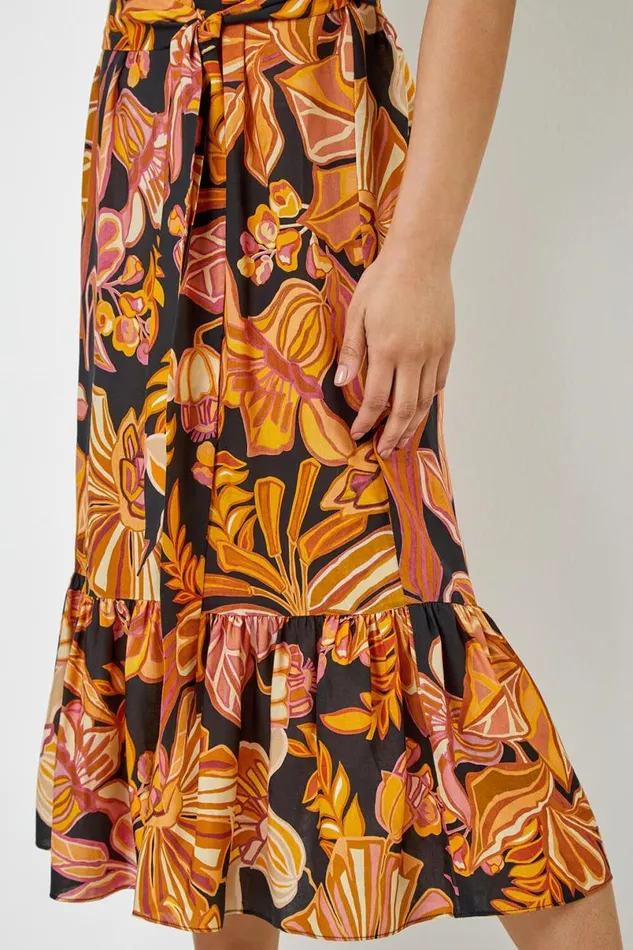 Rust Petite Floral Print Tiered Dress Women Roman Dresses