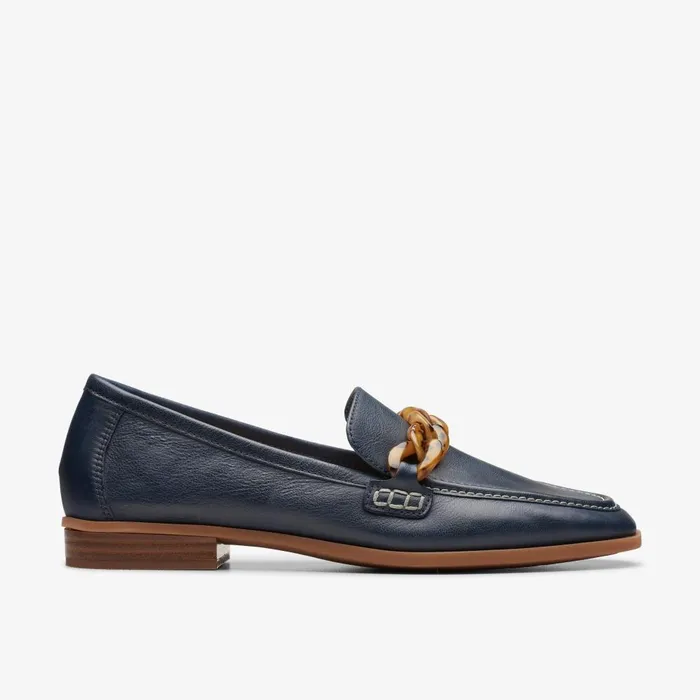 Sarafyna Iris Navy Leather Women Clarks SlipOns