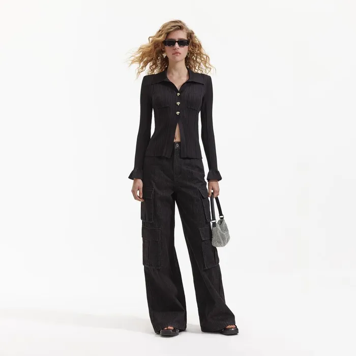 Self Portrait Bottoms Black Cargo Jeans 8211 Women