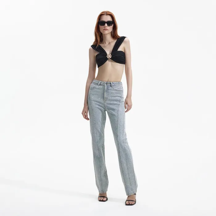 Self Portrait Denim Blue Rhinestone Denim Jeans 8211 Women