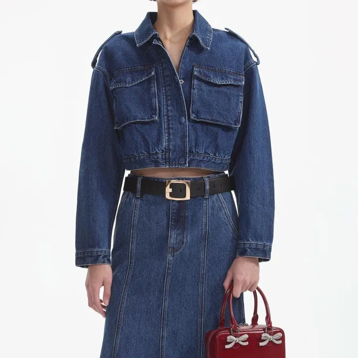 Self Portrait Denim Flared Denim Midi Skirt 8211 Women