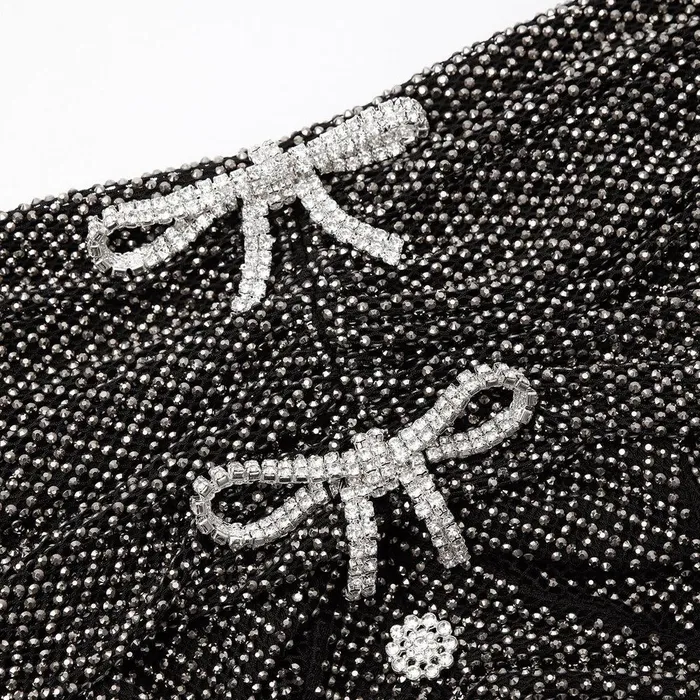 Self Portrait Dresses Black Bow Rhinestone Midi Dress 8211 Women