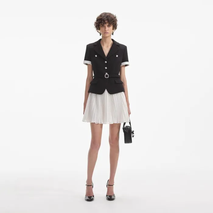 Self Portrait Dresses Black Crepe Contrast Chiffon Mini Dress 8211 Women