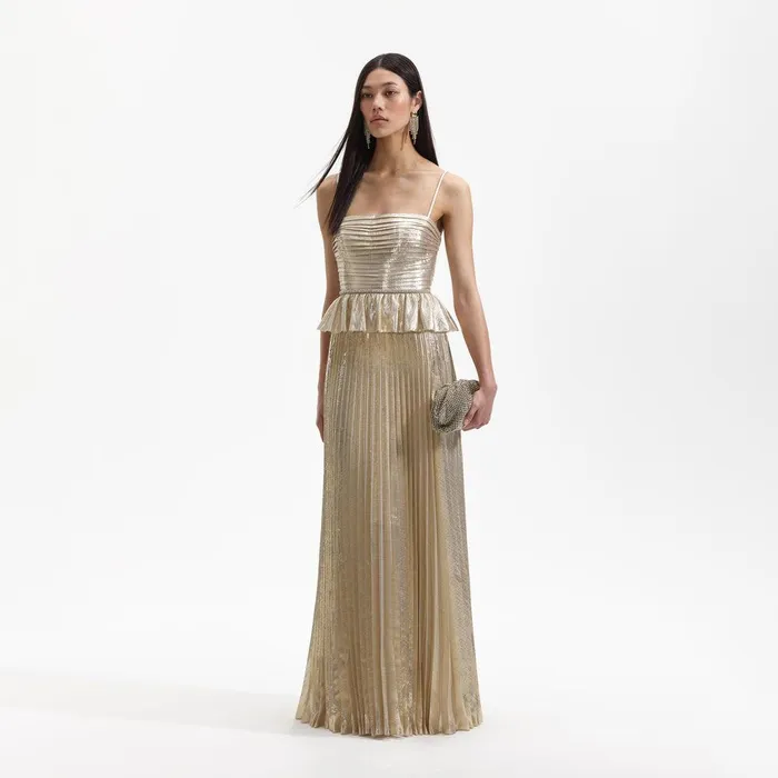 Self Portrait Dresses Gold Metallic Maxi Dress 8211 Women