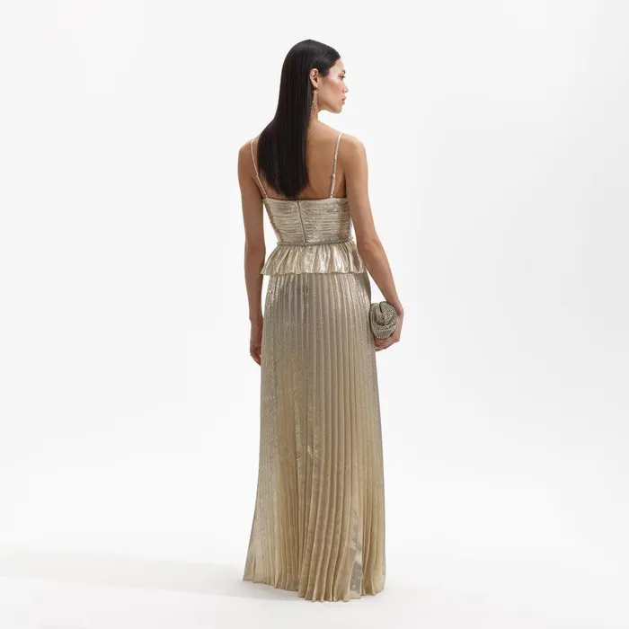 Self Portrait Dresses Gold Metallic Maxi Dress 8211 Women