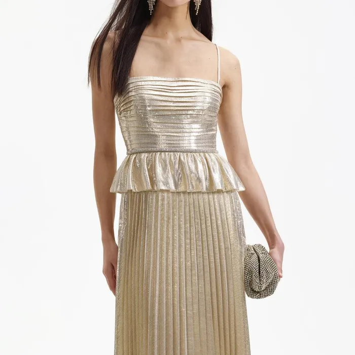 Self Portrait Dresses Gold Metallic Maxi Dress 8211 Women