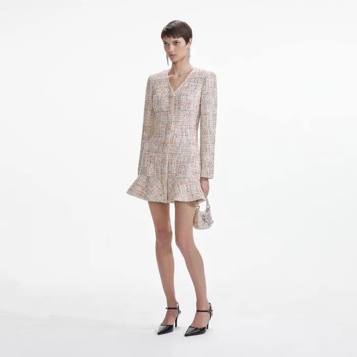 Self Portrait Dresses Pastel Boucle VNeck Mini Dress 8211 Women