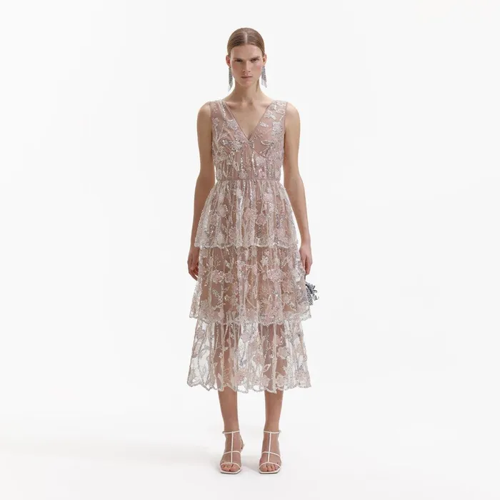 Self Portrait Dresses Sequin Flower Midi Dress 8211 Women