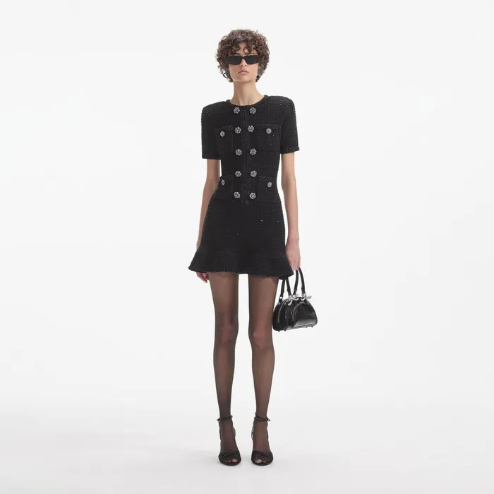 Self Portrait Knitwear Black Buttoned Knit Mini Dress 8211 Women