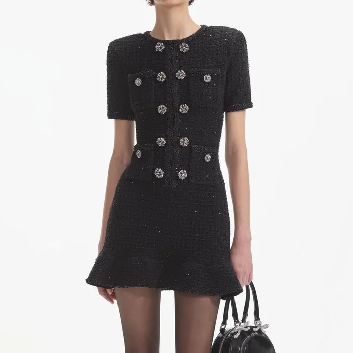 Self Portrait Knitwear Black Buttoned Knit Mini Dress 8211 Women