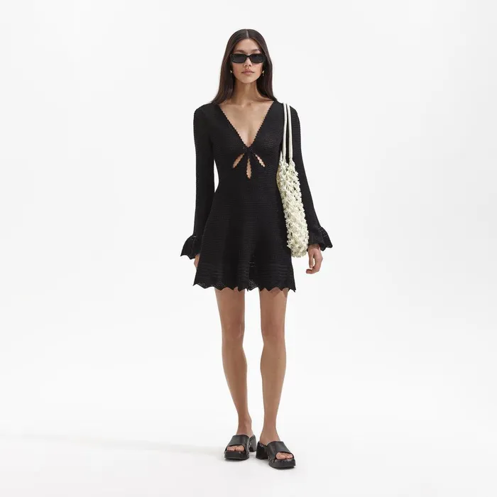 Self Portrait Swim and Resort Black Crochet Mini Dress 8211 Women