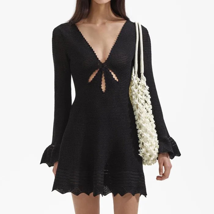 Self Portrait Swim and Resort Black Crochet Mini Dress 8211 Women