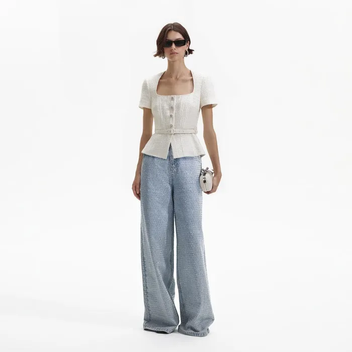 Self Portrait Tops Cream Boucle Top 8211 Women