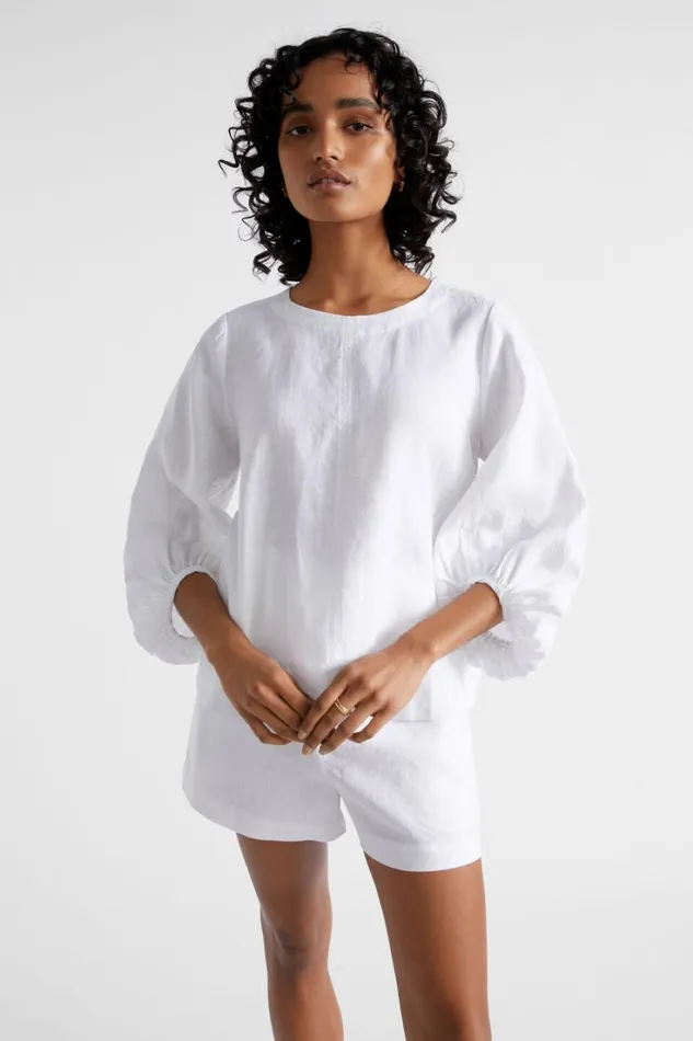 Sets Woman Seed Heritage Core Linen Balloon Sleeve Top Whisper White