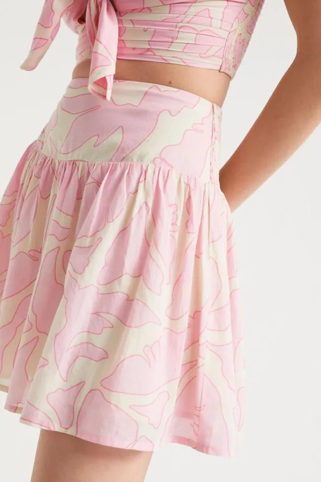 Sets Woman Seed Heritage Voile Floral Mini Skirt Soft Orchid Floral