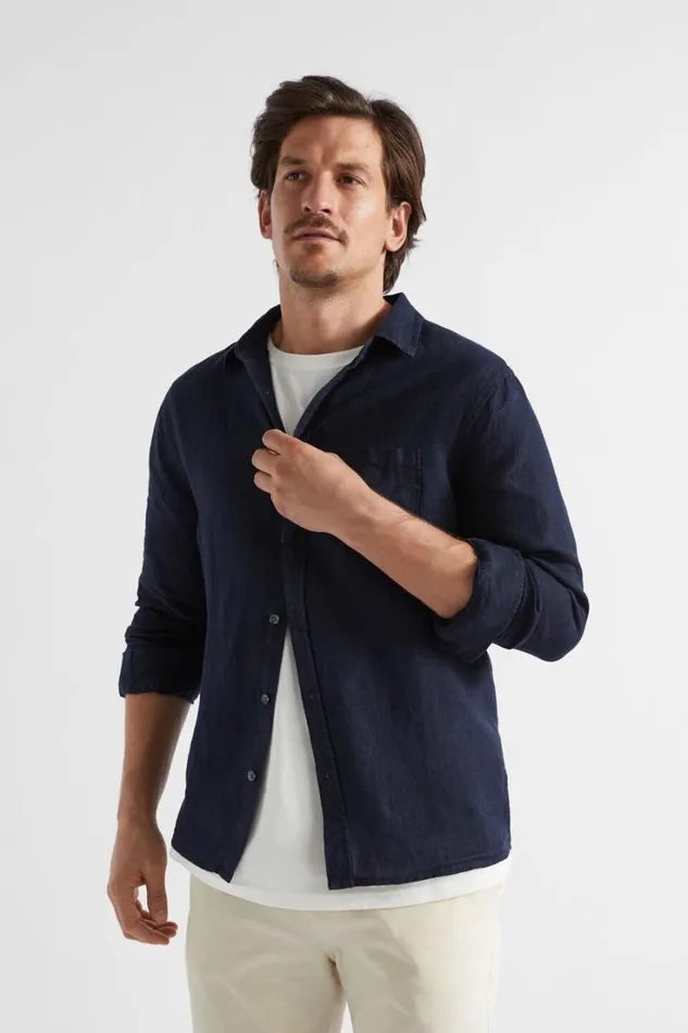 Shirts Man Seed Heritage Linen Shirt Midnight Blue