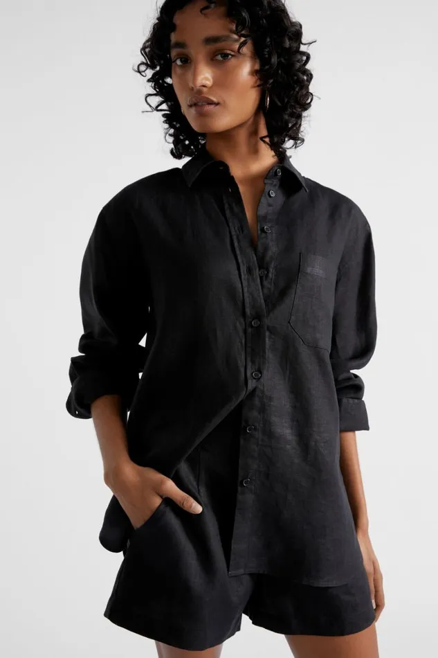 Shirts Woman Seed Heritage Core Linen Boyfriend Shirt Black