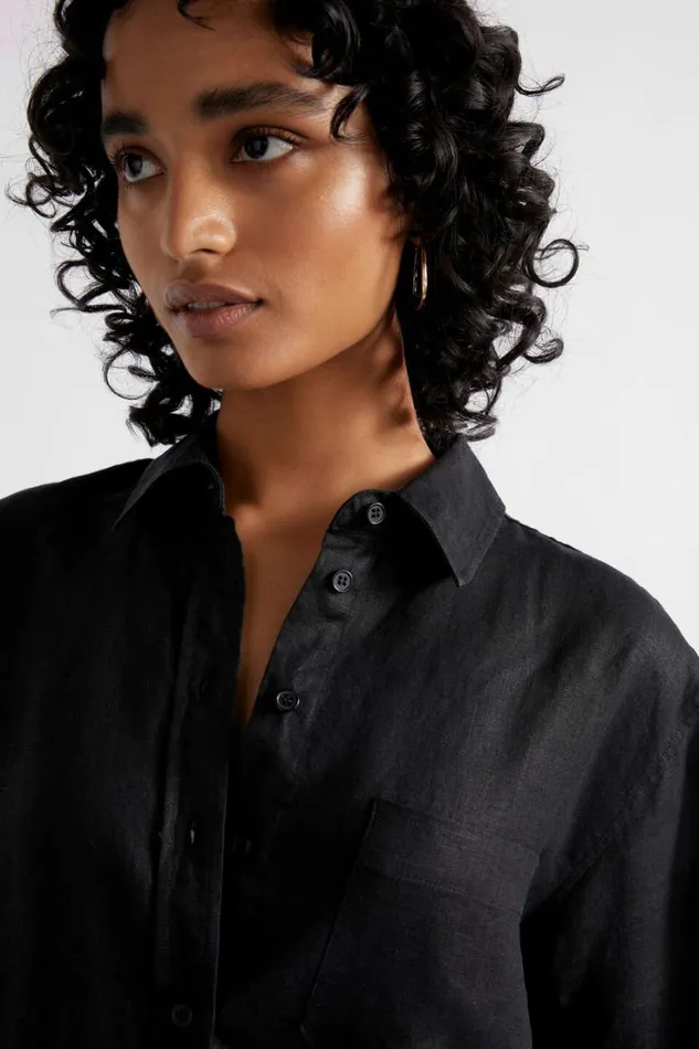 Shirts Woman Seed Heritage Core Linen Boyfriend Shirt Black