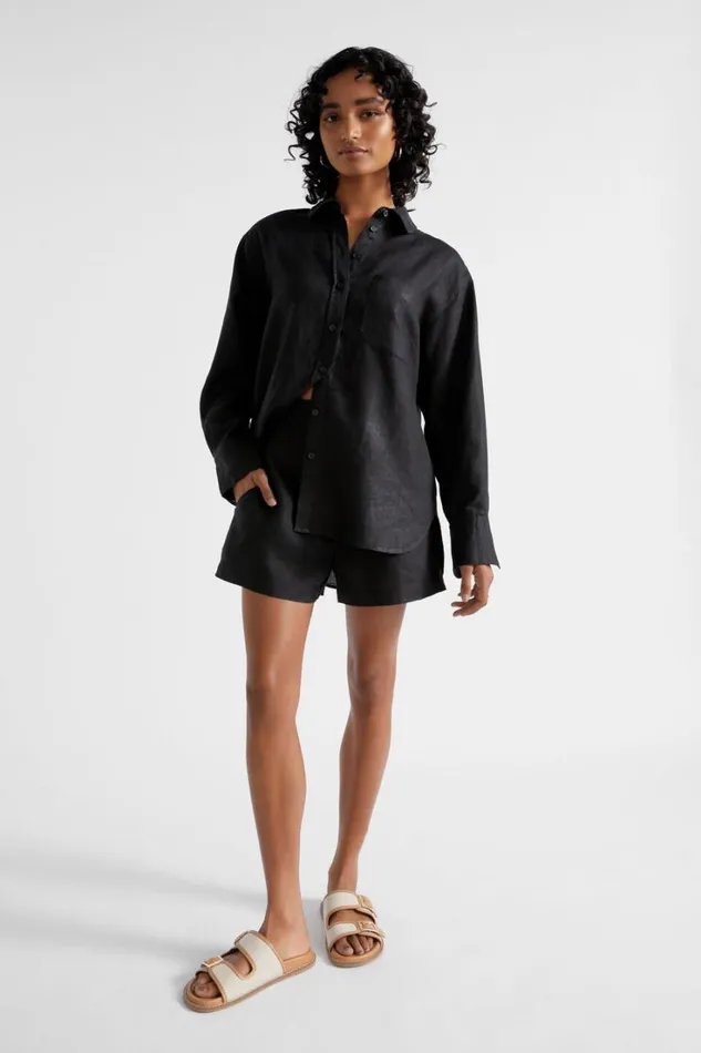 Shirts Woman Seed Heritage Core Linen Boyfriend Shirt Black