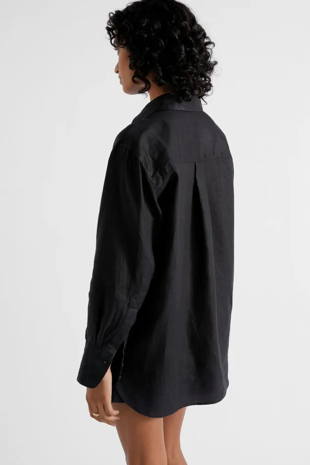 Shirts Woman Seed Heritage Core Linen Boyfriend Shirt Black