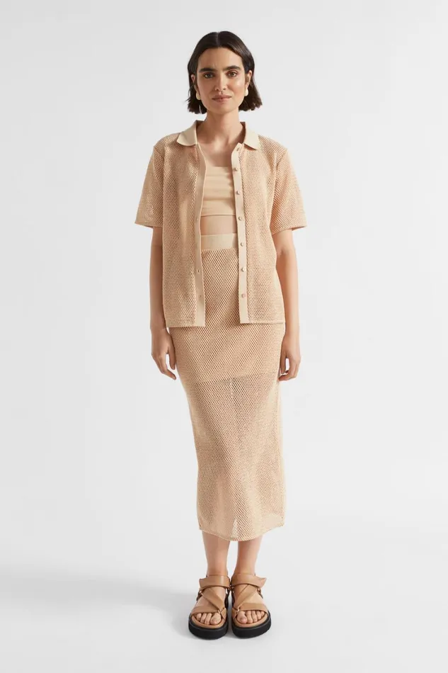 Shirts Woman Seed Heritage Mesh Short Sleeve Shirt Soft Wheat