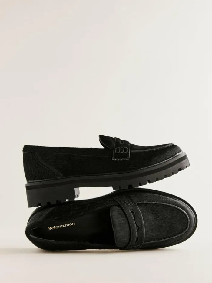 Shoes The Reformation Agathea Chunky Loafer Black Haircalf