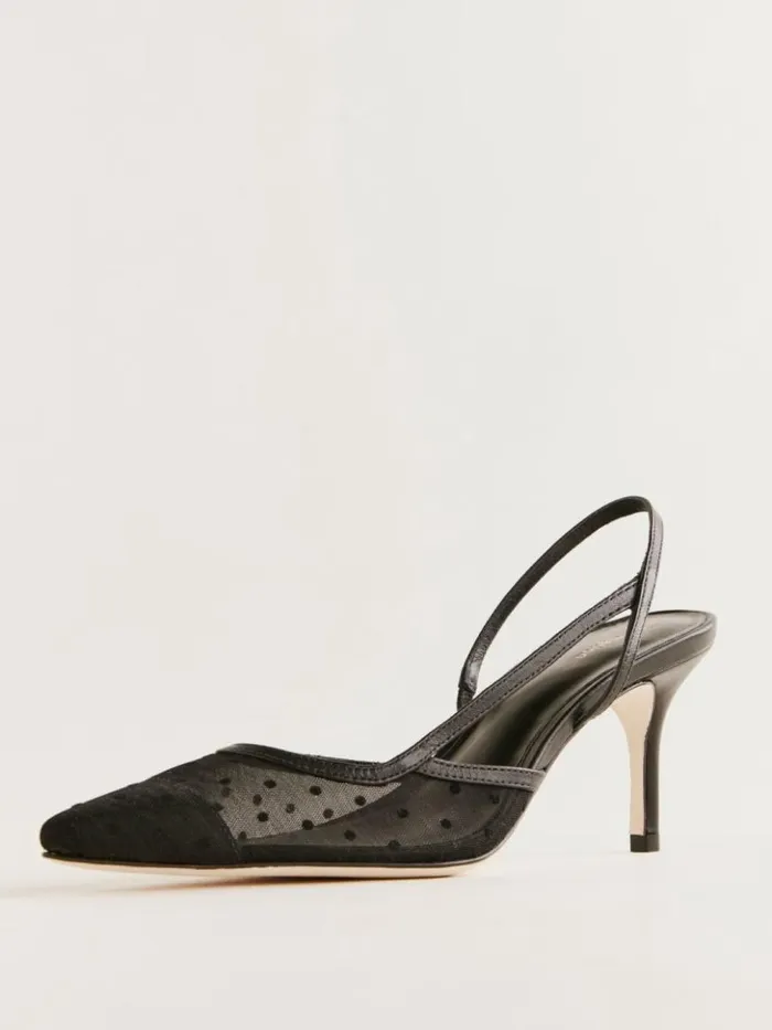 Shoes The Reformation Whitnee Slingback Heels Black Dot