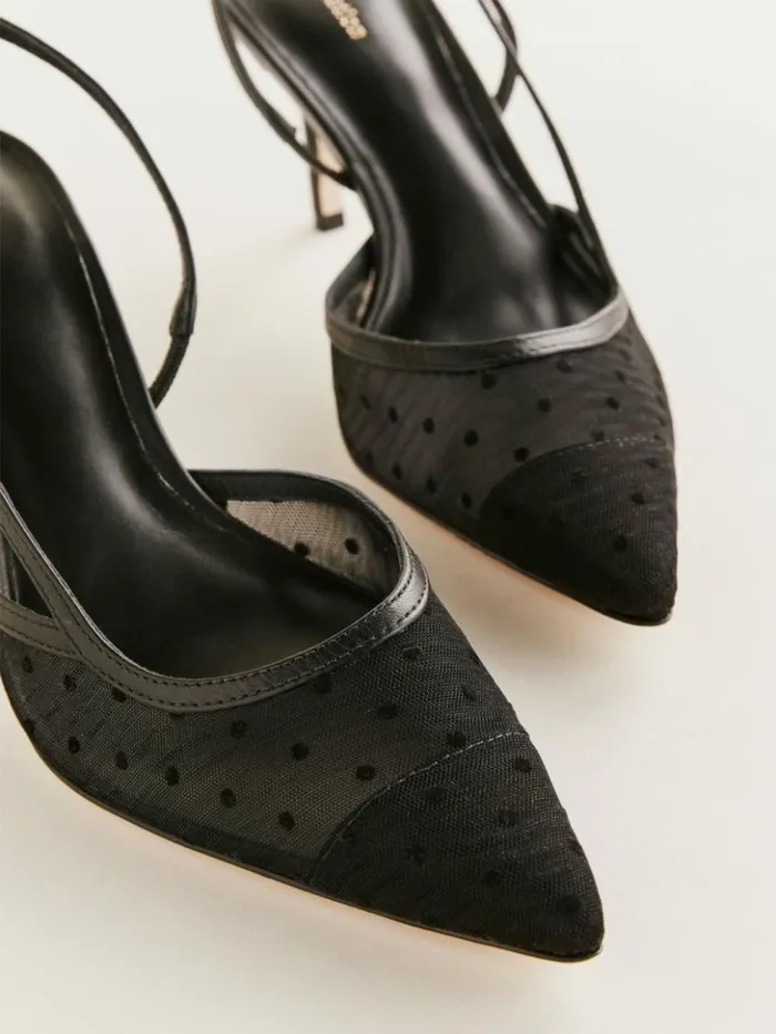 Shoes The Reformation Whitnee Slingback Heels Black Dot