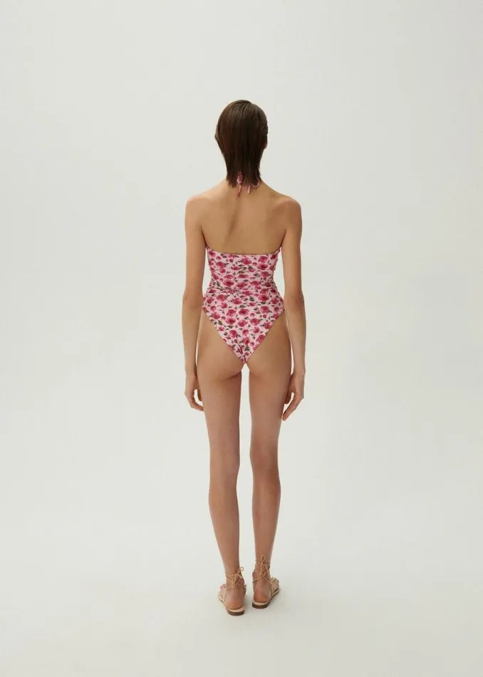 Shop Magda Butrym Beachwear Criss Cross Halter Swimsuit In Pink Print Shop Magda Butrym Beachwear Criss Cross Halter Swimsuit In Pink Print