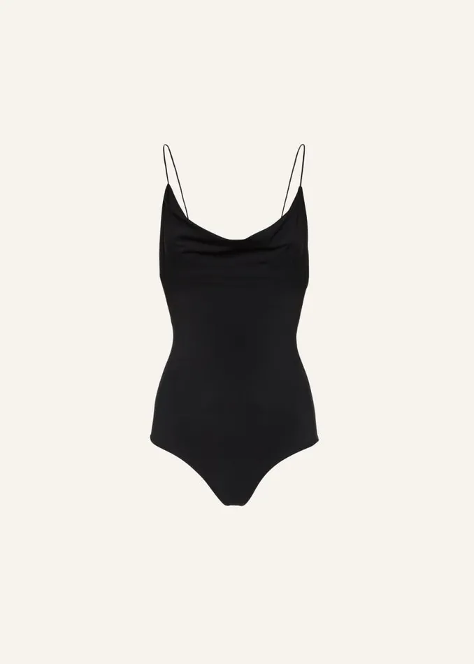 Shop Magda Butrym Beachwear Draped Scoop Neck Swimsuit In Black