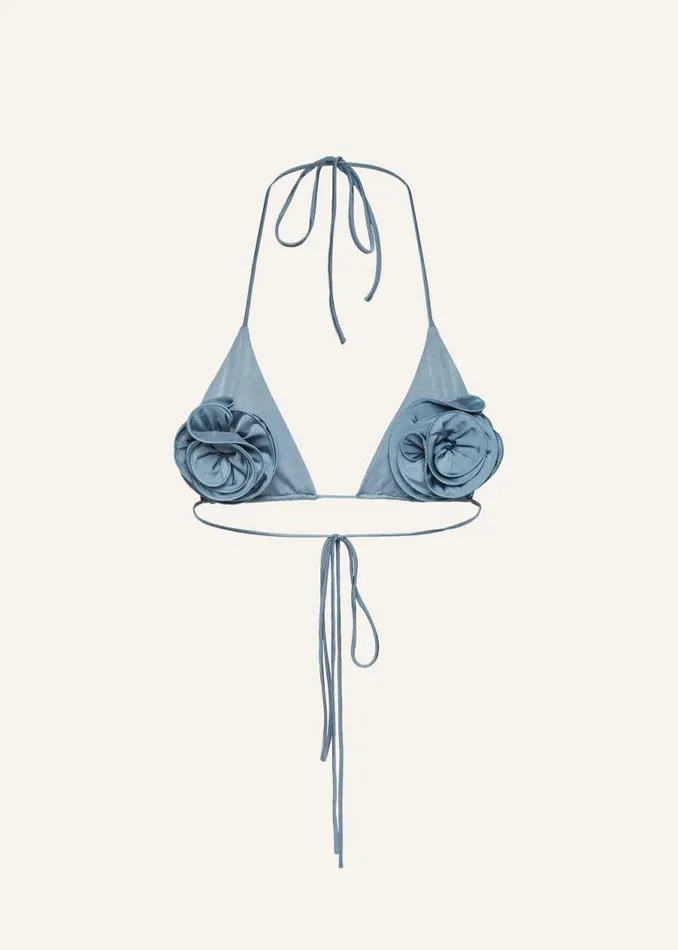 Shop Magda Butrym Beachwear Floral Strappy Triangle Bikini Top In Metallic Light Blue