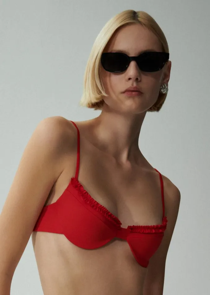 Shop Magda Butrym Beachwear Frilled Demi Swim Bra In Red