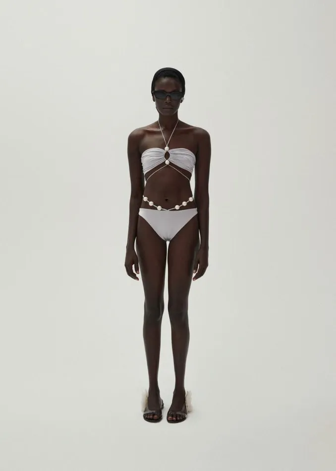 Shop Magda Butrym Beachwear High Waist Pearl Swim Bottom In Metallic Grey Shop Magda Butrym Beachwear High Waist Pearl Swim Bottom In Metallic Grey