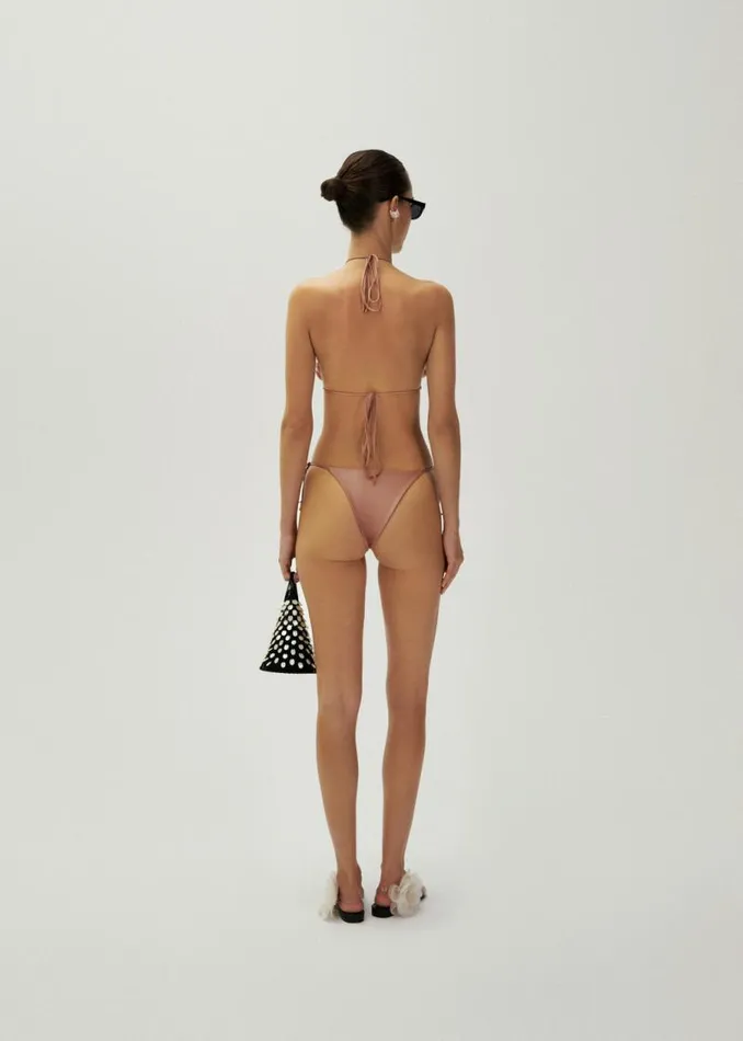 Shop Magda Butrym Beachwear String Tie Swim Bottom In Metallic Blush Shop Magda Butrym Beachwear String Tie Swim Bottom In Metallic Blush