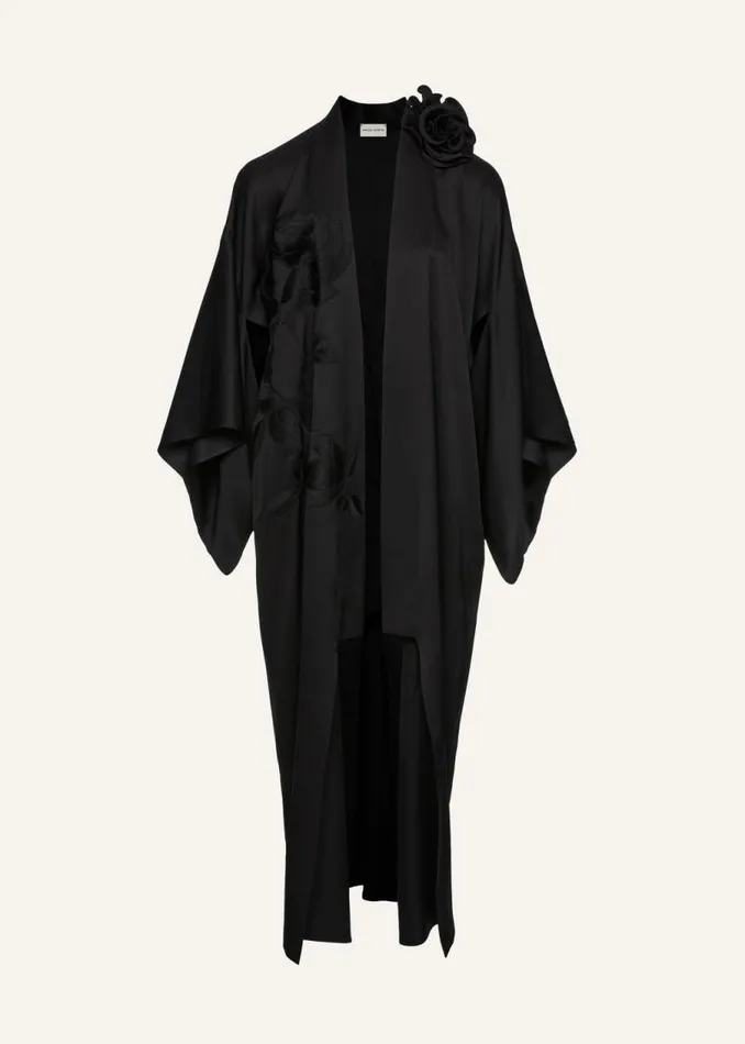 Shop Magda Butrym Coats And Jackets Silk Embroidered Kimono In Black