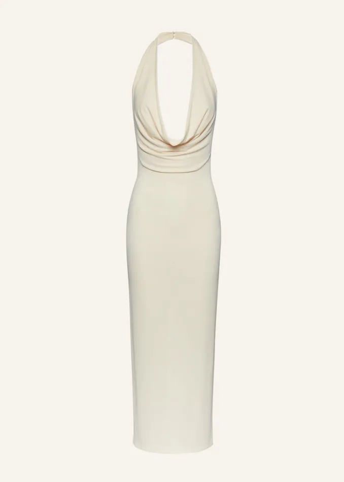 Shop Magda Butrym Dresses Cowl Neck Halter Midi Dress In Pale Yellow