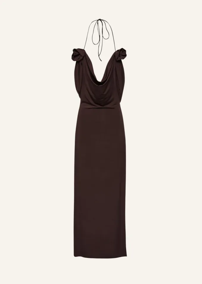 Shop Magda Butrym Dresses Draped Cowl Neck Midi Dress In Brown